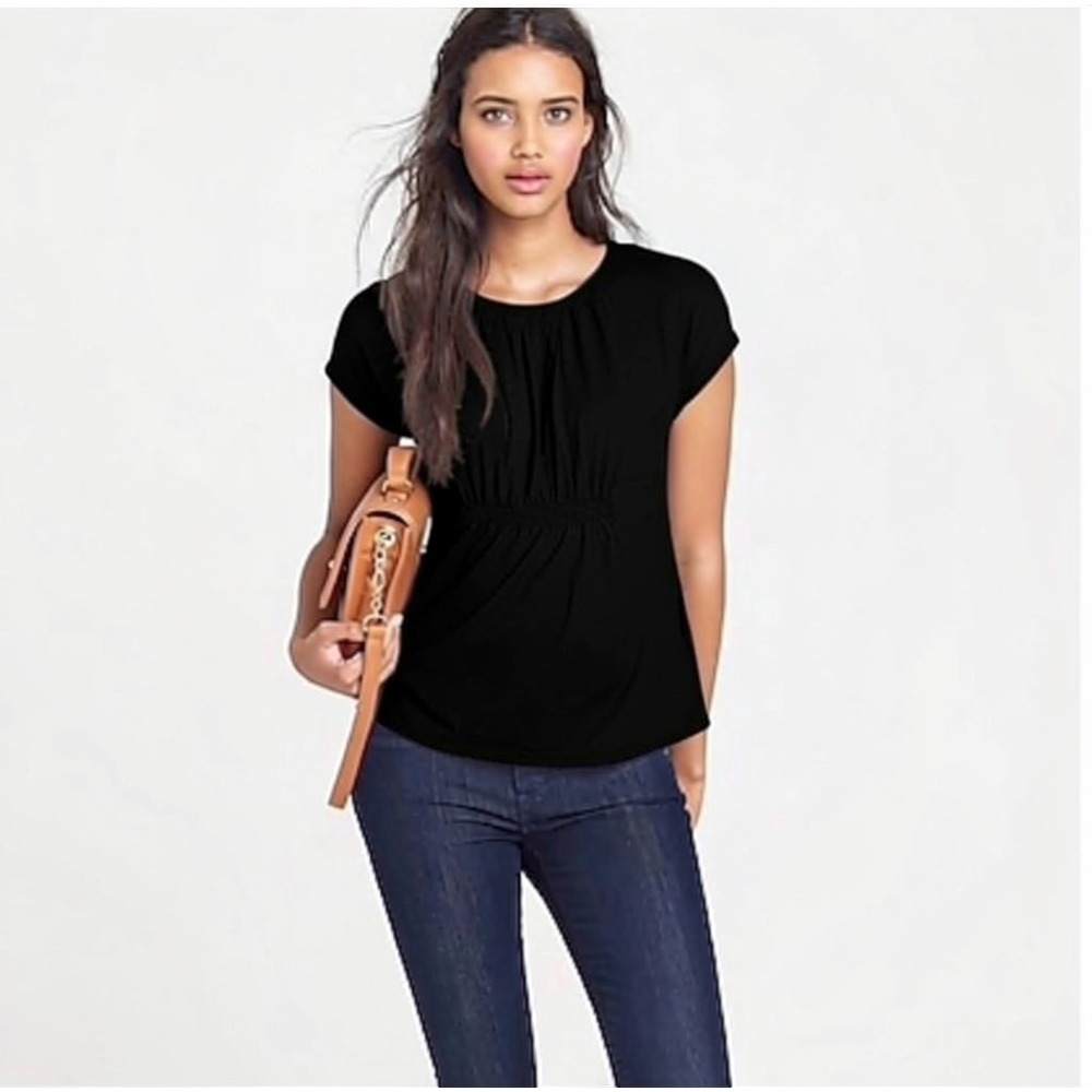 Vintage Y2K J.Crew Top XS Extra Small Black Smocked Cap Sleeve Scoop Keyhole - Picture 1 of 4